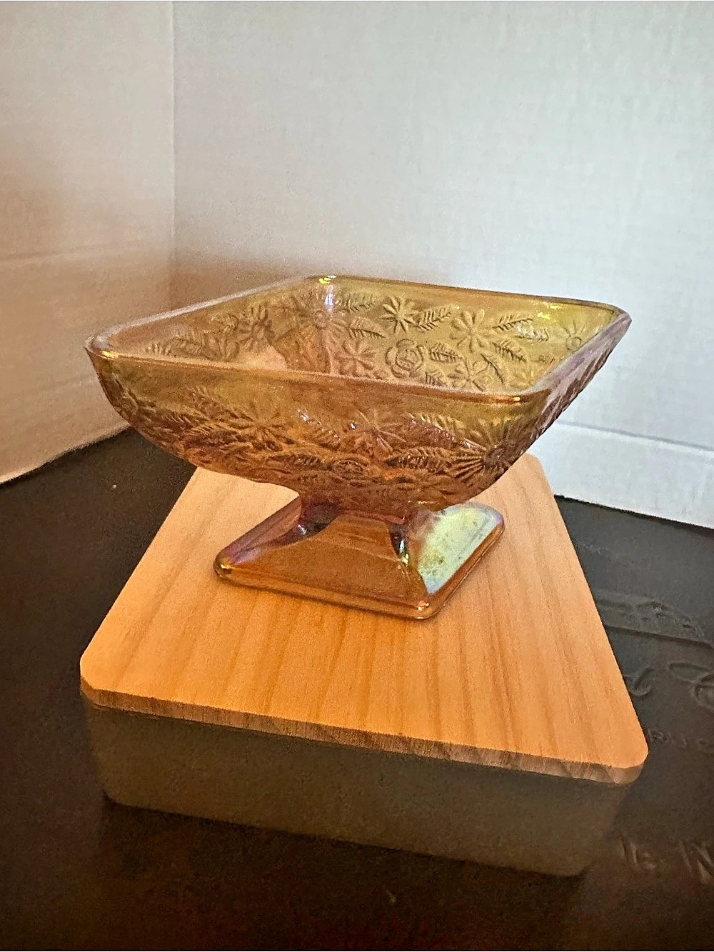 Indiana Glass Amber Floral Pedestal Serving Bowl